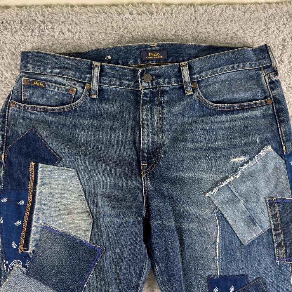 Polo Ralph Lauren Avery Boyfriend Patchwork Bandana Distressed Denim Jeans 31 - Picture 3 of 16